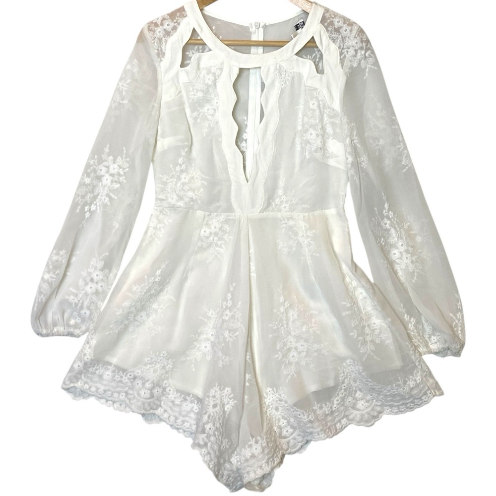 Shareen Embroidered Lace Romper Women's 10 White Beach Wedding Boho Cowgirl Chic - Picture 2 of 10